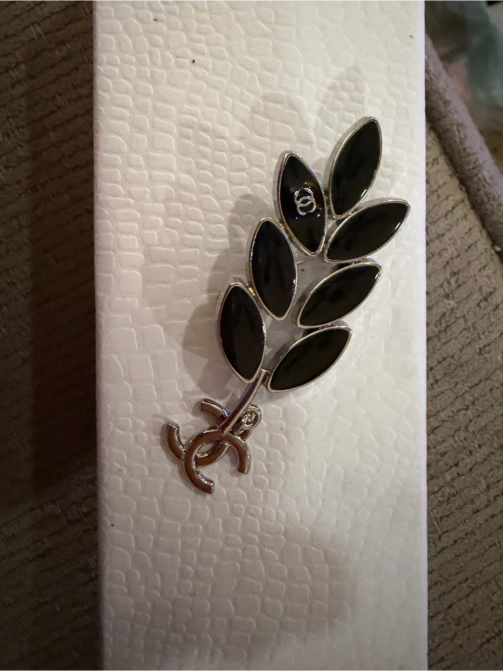 Gold tone Black Leaf Brooch Pin
